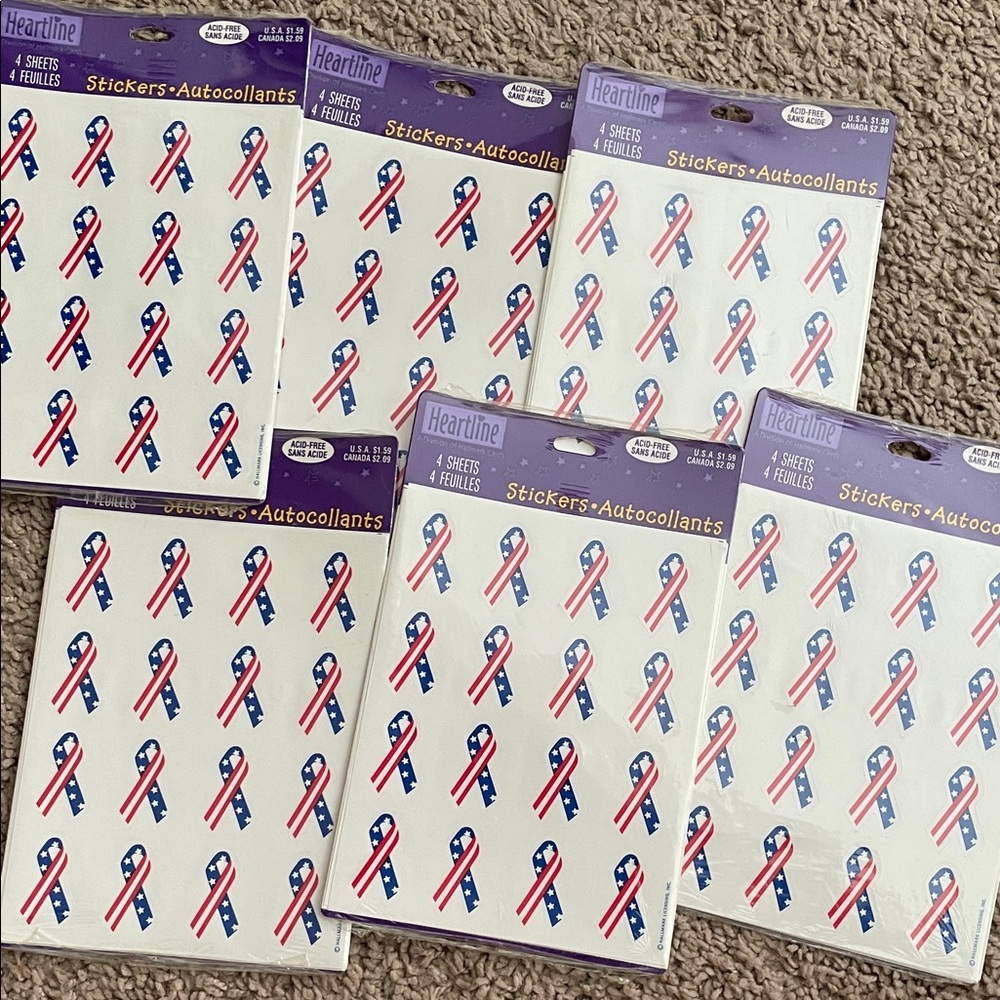 Bundle of 6 packs of Heartline Patriotic Ribbon Stickers